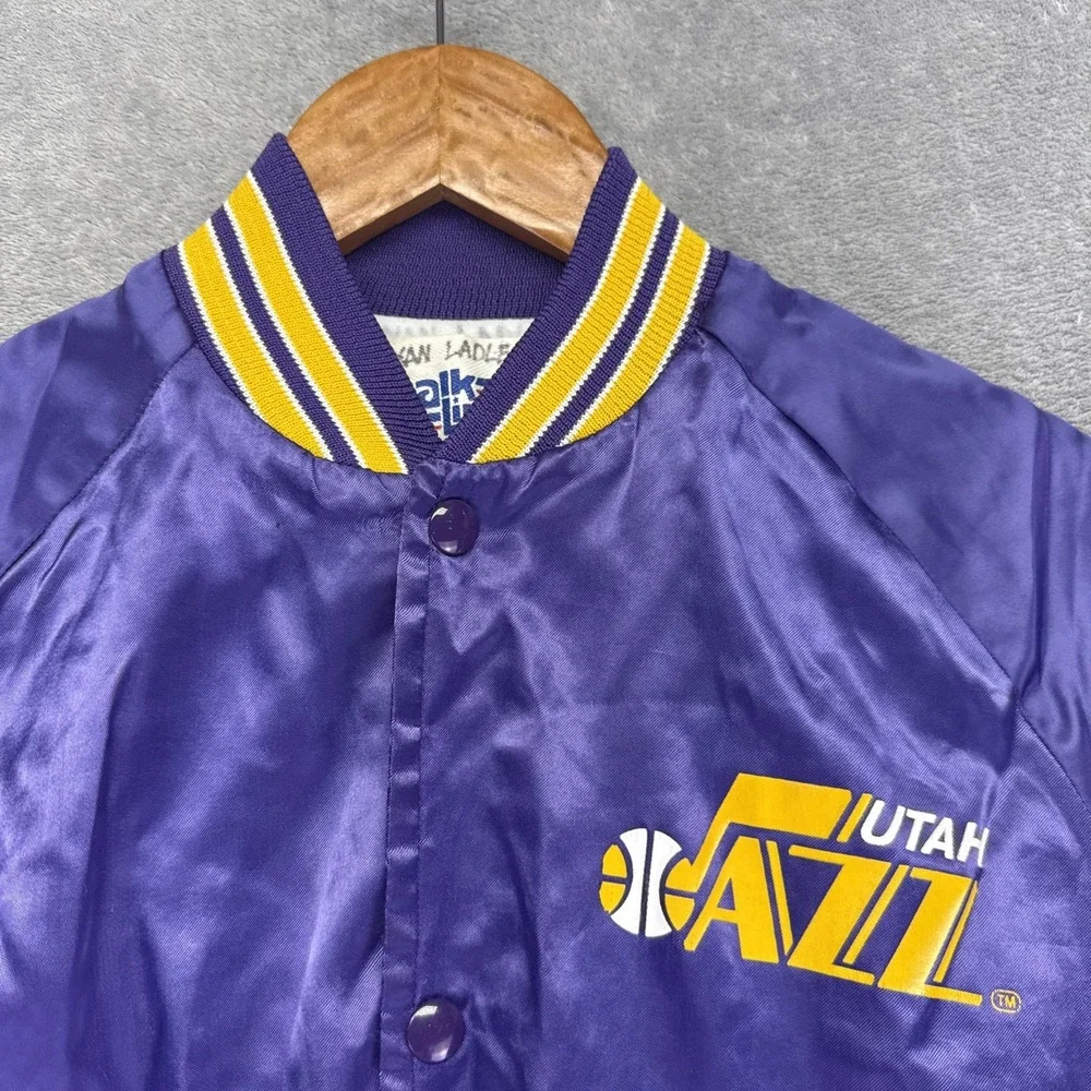 Vintage Utah Jazz NBA Chalk Line Satin Jacket Youth 14/15 Purple Made‎ In USA